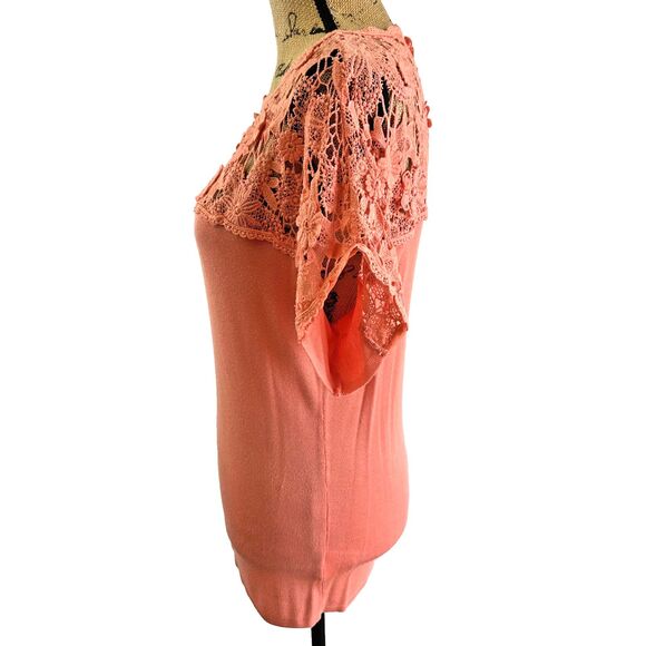 Leo Guy Women's Peach Lace Top Short Sleeve Stretch Soft T-shirt Top Sz 1/6-8 US - Picture 3 of 12
